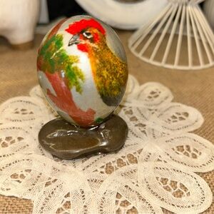 Vtg Hand Painted Papier Mâché Rooster Egg Figurine Folk Art Farmhouse Deco 3"